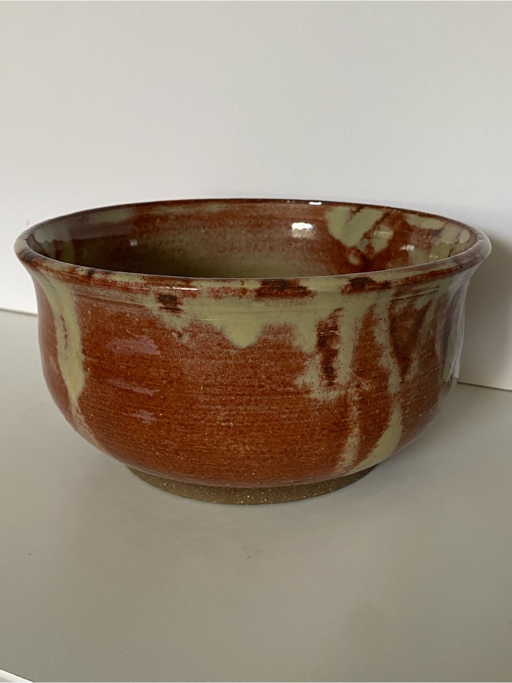Shallow Hand Thrown Pottery Stoneware Planter Rust Signed Herbs Succulents hole